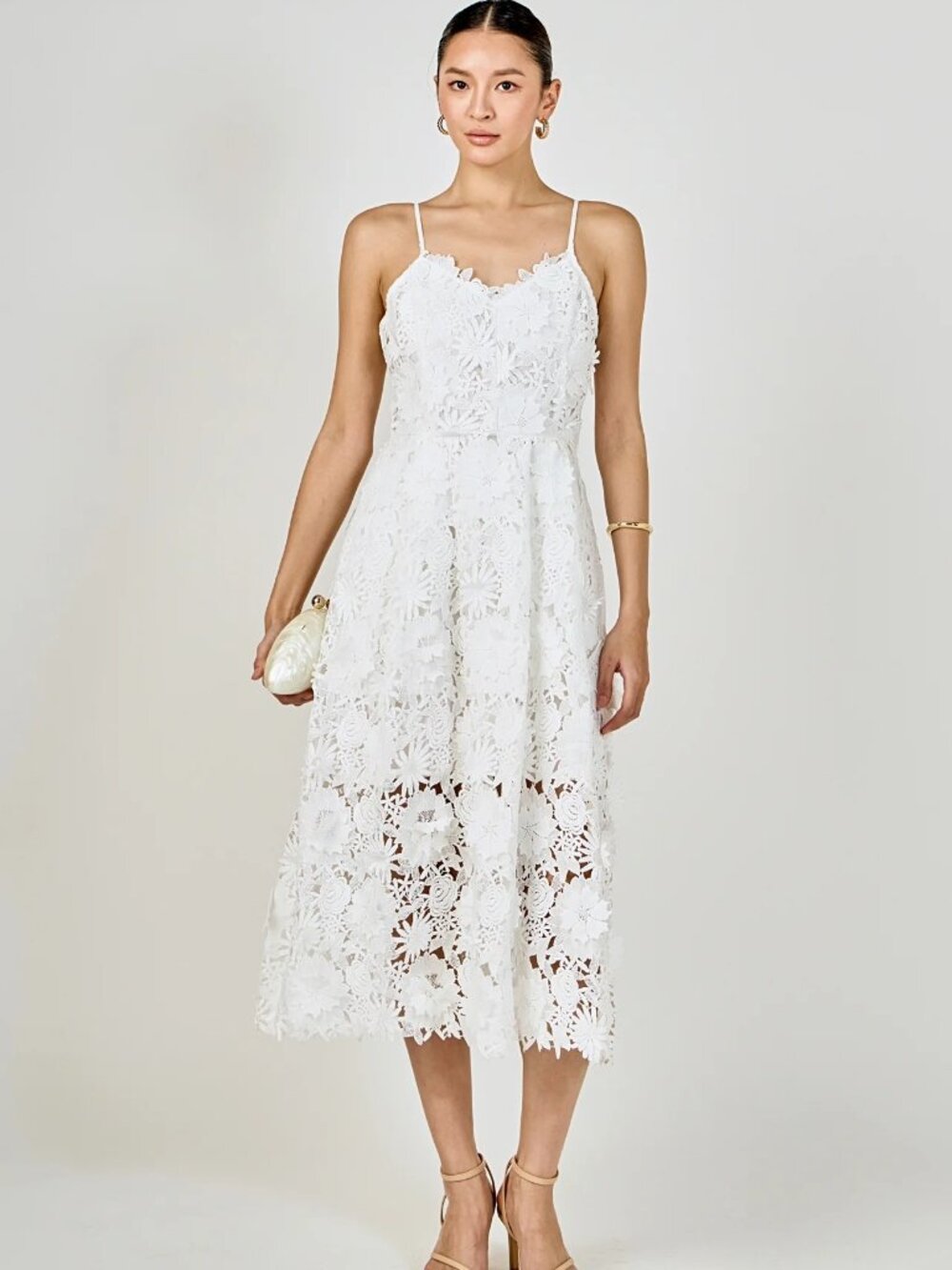 Endless Rose 3D Applique NWOT MEDIUM Midi Dress White/Wedding/Party/ELEGANT